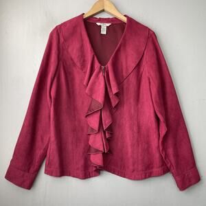 Ruffled Faux Suede Top Size Large Wine Maroon Dark Romantic Vamp Whimsical Goth